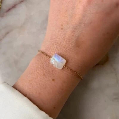 Rainbow Moonstone Bracelet 925 Silver Handmade Gemstone Jewelry Dainty Bracelet - Image 1 of 4