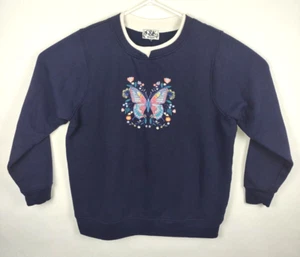 C&K Designs Women's Dark Blue Butterfly Embroidered Flowers Pullover Sweater - Picture 1 of 4