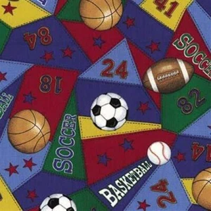 BTY VIP Deporte Fútbol Baloncesto Fútbol Parche Loco Tela de Algodón Por Yarda - Imagen 1 de 1