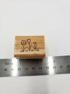 RUBBER STAMP 3 Flowers In Grass (21DL) - Picture 1 of 2