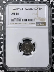 1924 Australia 3 Pence Threepence NGC AU58 Lot#G8533 Silver! Beautiful Toning! - Picture 1 of 3