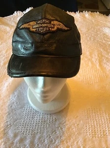 Harley Davidson Men's Black Real Leather Cap with Patch - Picture 1 of 8