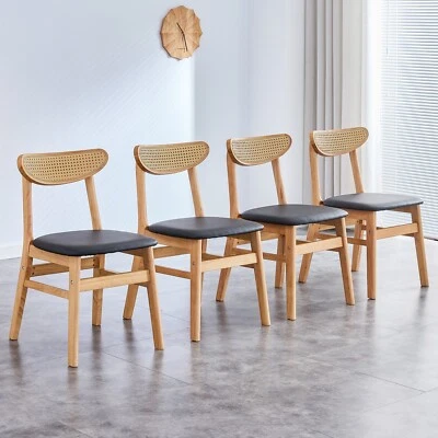 Juego de 4 sillas de comedor tapizadas con respaldo curvo de ratán sintético silla de cocina Foto 1 de 4