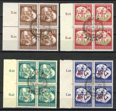 Germany DDR 1951 World Youth Sc# 85-88 Michel# 289-292 Used VF Blocks of Four - Image 1 of 2