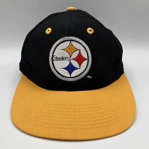 VTG 90s Logo 7 Pittsburgh Steelers Snapback Hat Black Cap NFL Team Embroidered A - Picture 1 of 15