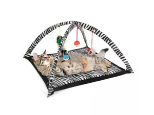 Tienda de campaña con juguetes colgantes con estampado de cebra para gatos - Imagen 1 de 1