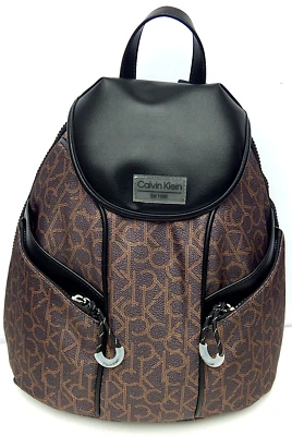 CALVIN KLEIN SYDNEY BROWN/BLACK LOGO NYLON BACKPACK NEW AUTHENTIC - Image 1 of 4