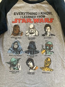 Vintage Star Wars Raglan Baseball T Shirt Youth M Everything I Need Know Learned - Picture 1 of 4