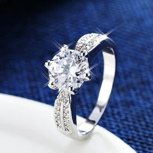 18K White Gold Filled Made With Swarovski Crystal Round 2.0ct Eternal Ring - Picture 1 of 4