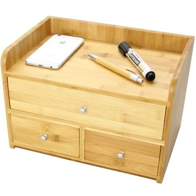 WOODQUAIL AT FINOAK.COM BambooLarge Desk Tidy Stationery Organiser with 3 Drawers Office Storage Cabinet