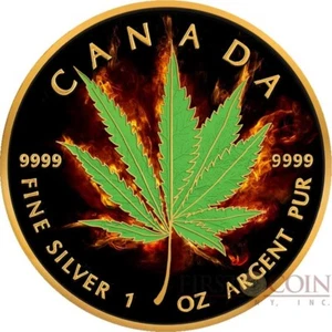 Canada HYBRID INDICA SATIVA BURNING MARIJUANA Silver Coin CANADIAN MAPLE 2017 - Picture 1 of 3