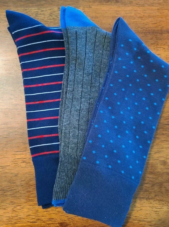 George Men's Fashion Crew Dress Socks 3 Pair Shoe Size 6-12 Blue Dot
