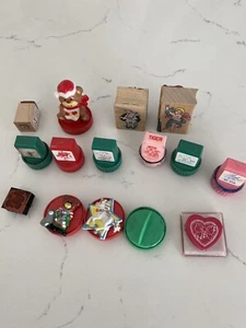 Random lot of 90’s plastic 15 Rubber Stamp Collection Bears Unicorn Tiger Hearts - Picture 1 of 5