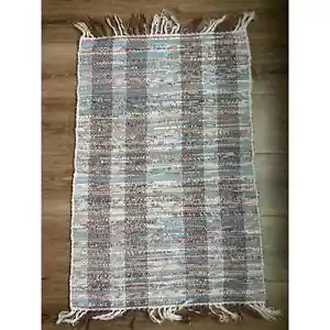 Cottagecore Rag Area Rug - 35 x 32 In - 100% Cotton - Hand Woven Rag Throw Rug - Picture 1 of 3