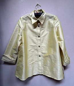 IC Collection Womens Mustard Yellow 3/4 Sleeve Button Down Blouse Top Medium New - Picture 1 of 9