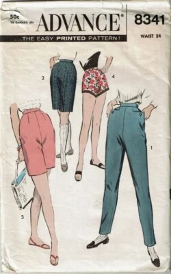 VINTAGE UNCUT Sewing Pattern Advance 8341 Misses Pants Shorts Size 24 Waist - Image 1 of 2