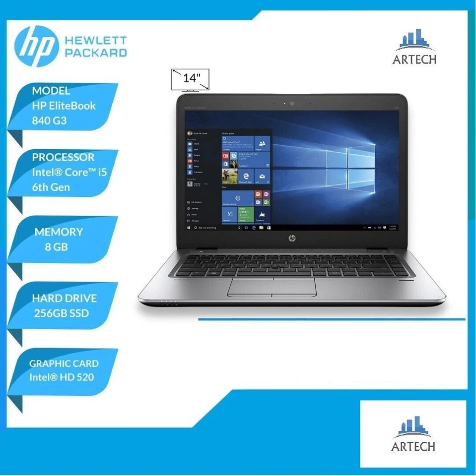 NOTEBOOK HP PROBOOK 840 G3 INTEL CORE I5-6200U 8GB RAM 256GB SSD WIFI WINDOWS 11 - Immagine 1 di 4