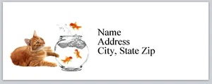 Personalized Address Labels Cat & Goldfish (bx 332) - Picture 1 of 3