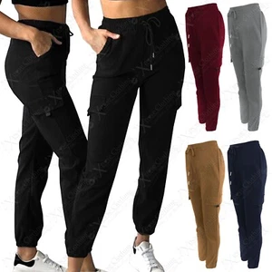 NEW LADIES CARGO COMBAT STRETCH CASUAL TROUSERS WOMENS RELAXED FIT SPORT JOGGERS - Picture 1 of 32