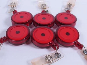 6X EINZIEHBARE SPULE SCHLÜSSEL-AUSWEIS-ABZEICHEN HALTER GÜRTELCLIP KETTE ROT MENGE VON SECHS STÜCK - Bild 1 von 2