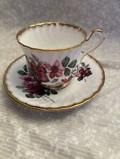 tea cup and saucer. Royal Ardalt. Bone China. Made in England. Dark red wild