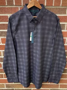 CAMICIA ABITO GRANDE NUOVO CON ETICHETTE PERRY ELLIS UOMO SLIM FIT NERO CHECK - Foto 1 di 4