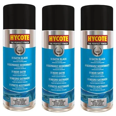 Hycote Satin Black Multi-Purpose Aerosol Spray Paint Fast Drying 400ml x3 - Image 1 of 4