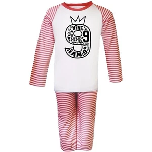 Kids Birthday Number Pyjama Set Age 9 Girls Boys Striped PJs Long B-day Gift - Picture 1 of 2
