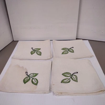 Four Vintage Handmaid Flower Embroidered Handkerchiefs/Napkins 10"x10" Linen - Image 1 of 4
