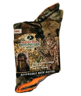 Polaina de cuello reversible Mossy Oak Break Up camuflaje y naranja brillante ajustable Foto 1 de 4
