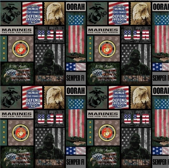 BTHY Military Marines Emblem Eagle Semper Fi Oorah Cotton Fabric By Half yard - Image 1 of 1