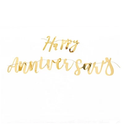 10 ft Metallic Gold "Happy Anniversary" Banner Party Events Home Decorations - Image 1 of 4