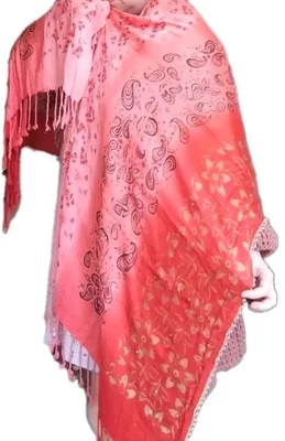 Nuevo chal naranja teñido a mano pintado a mano adornado a mano hecho a mano Foto 1 de 4