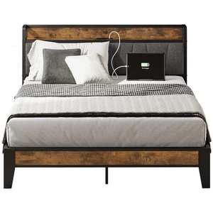 LIKIMIO Full Bed Frame, Storage Headboard with Charging Station, Solid and St... - Picture 1 of 9