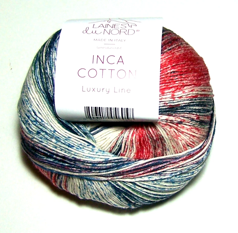 Dos bolas de 394 yardas de hilo de algodón inca Du Nord #4 rojo blanco azul negro Foto 1 de 1