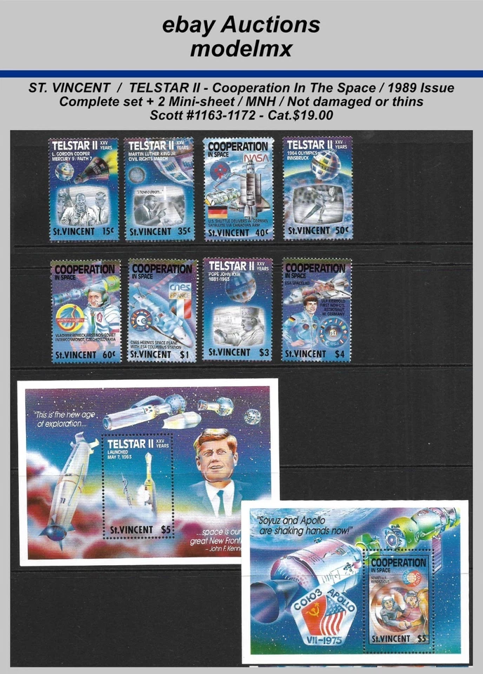 St. Vincent - 1989, TELSTAR II & Space, Complete Set, Sc#1163-1172 -  Cat.$19.00 - Image 1 of 1