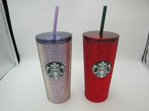 Starbucks Lote de 2 Vasos de Acero Inoxidable 2022 Estrás Púrpura y Rojo 16oz - Imagen 1 de 13