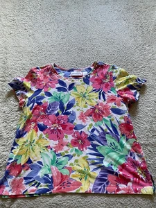 Camiseta Alfred Dunner Mujer Floral Cuentas Manga Corta Cuello Redondo Multicolor Talla M - Imagen 1 de 9