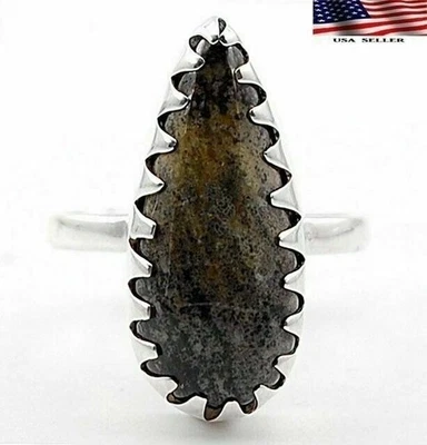 Natural Silver Leaf Jasper 925 Solid Sterling Silver Ring Sz 7.5 @13-6 - Image 1 of 2