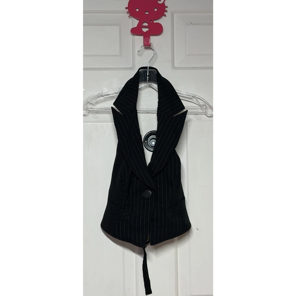 Y2K Rampage Pinstripe Halter Vest Top M Fairy Grunge Goth Emo Punk Crop Backless - Image 1 of 4