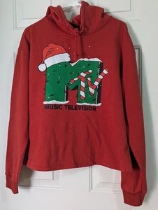 MTV Cropped Pullover Felpa con Cappuccio Donna Grande Rosso Babbo Natale Vacanze Retrò - Foto 1 di 7