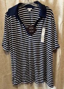 NEW size 2X Ava & Viv top ribbed knit navy white striped - Picture 1 of 5