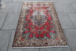 Vintage Worn Hand Made Traditional Oriental Wool Faded Red Rug 160x107cm - Picture 1 of 14