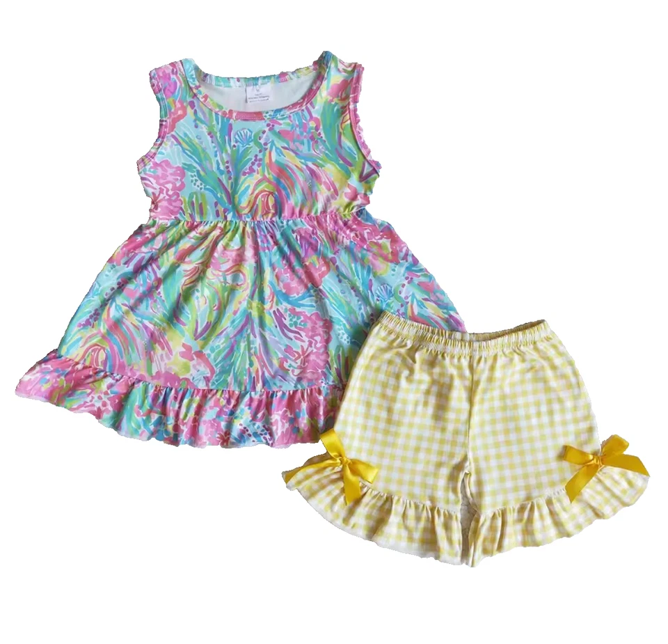 New Yellow Coral Ruffle Short Set, girl's, 6/7, Preppy - Изображение 1 из 1
