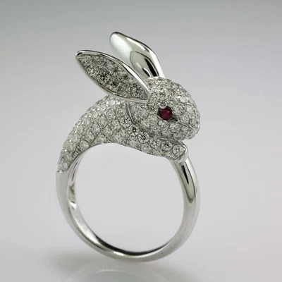 Wert 10.270 Euro Brillant-Rubin-Ring 750 Weißgold 2,59 carat "White Rabbit"  Neu - Bild 1 von 4