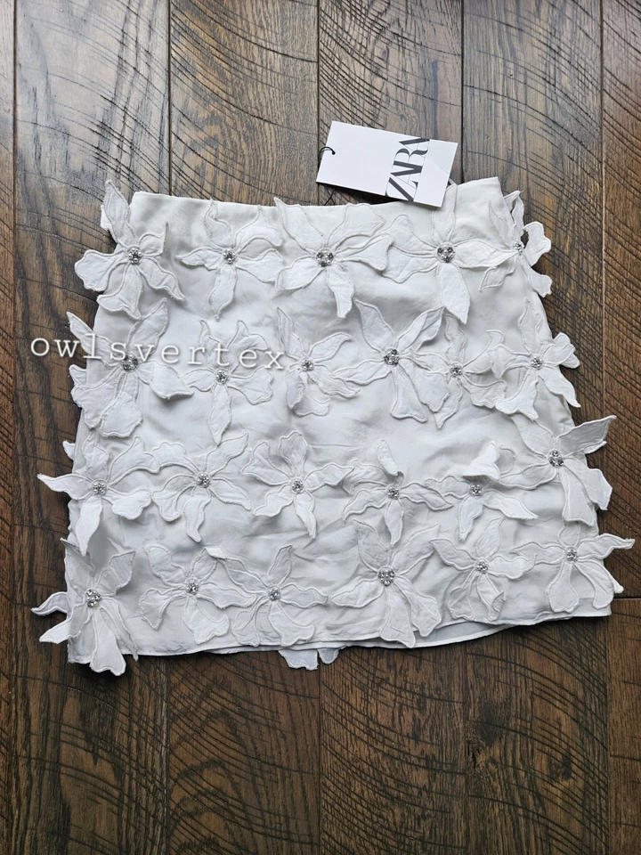 Zara ZW Collection Short Floral Skirt White Size XXS Extra Small 5598/040