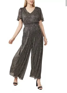 Neu mit Etikett MSK Damen-Overall mehrfarbig Metallic Chiffon gesmokte Taille weites Bein - Bild 1 von 12
