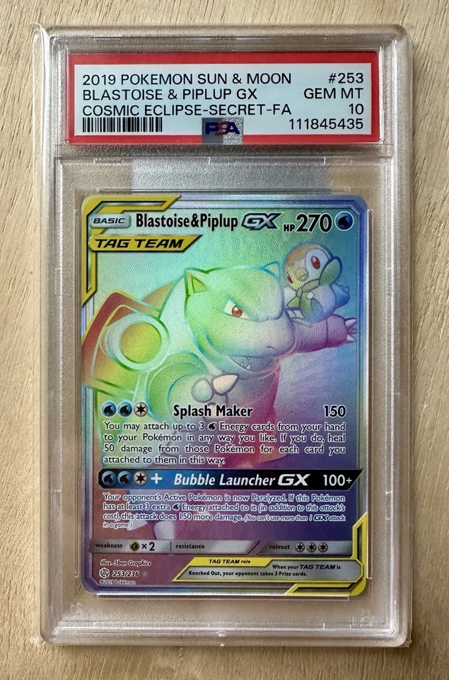 PSA 10 Rainbow Rare Blastoise/Piplup 2019 Pokemon Sun & Moon 253/236 - Image 1 of 1