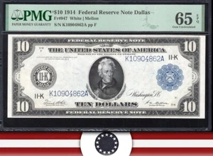 1914 $10 DALLAS FRN FEDERAL RESERVE NOTE PMG 65 EPQ Fr 947 04862 - Picture 1 of 3