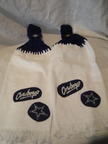 Dallas Cowboys Set of 2 Crochet Handmade Kitchen Hand Fridge Golf Bar Towels NEW Cover
